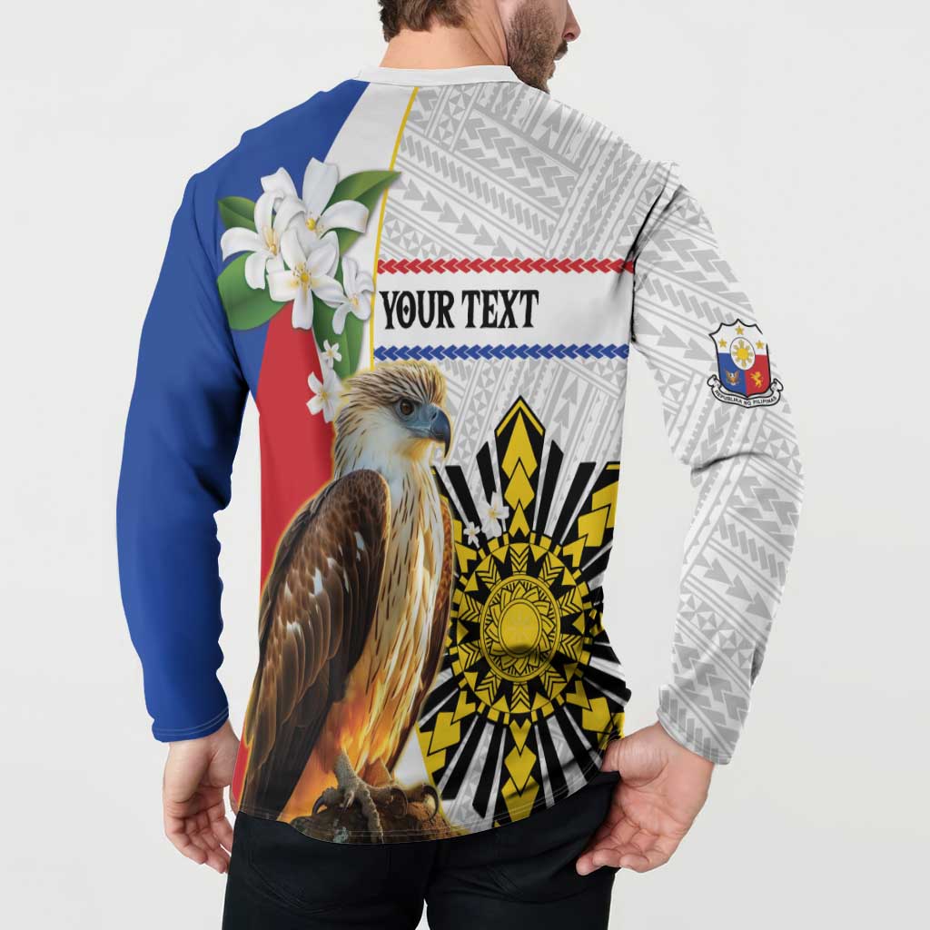 Personalised Philippines Eagle Button Sweatshirt Filipino Sun Mix Sampaguita Flower