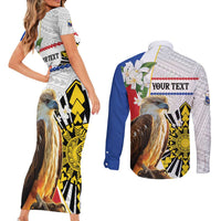 Personalised Philippines Eagle Couples Matching Short Sleeve Bodycon Dress and Long Sleeve Button Shirt Filipino Sun Mix Sampaguita Flower LT14 - Polynesian Pride