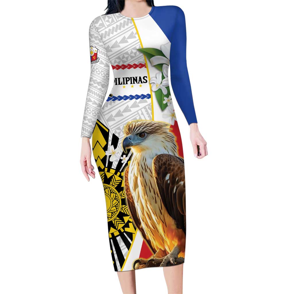 Personalised Philippines Eagle Family Matching Long Sleeve Bodycon Dress and Hawaiian Shirt Filipino Sun Mix Sampaguita Flower