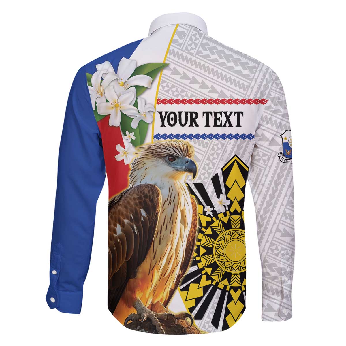 Personalised Philippines Eagle Family Matching Off The Shoulder Long Sleeve Dress and Hawaiian Shirt Filipino Sun Mix Sampaguita Flower