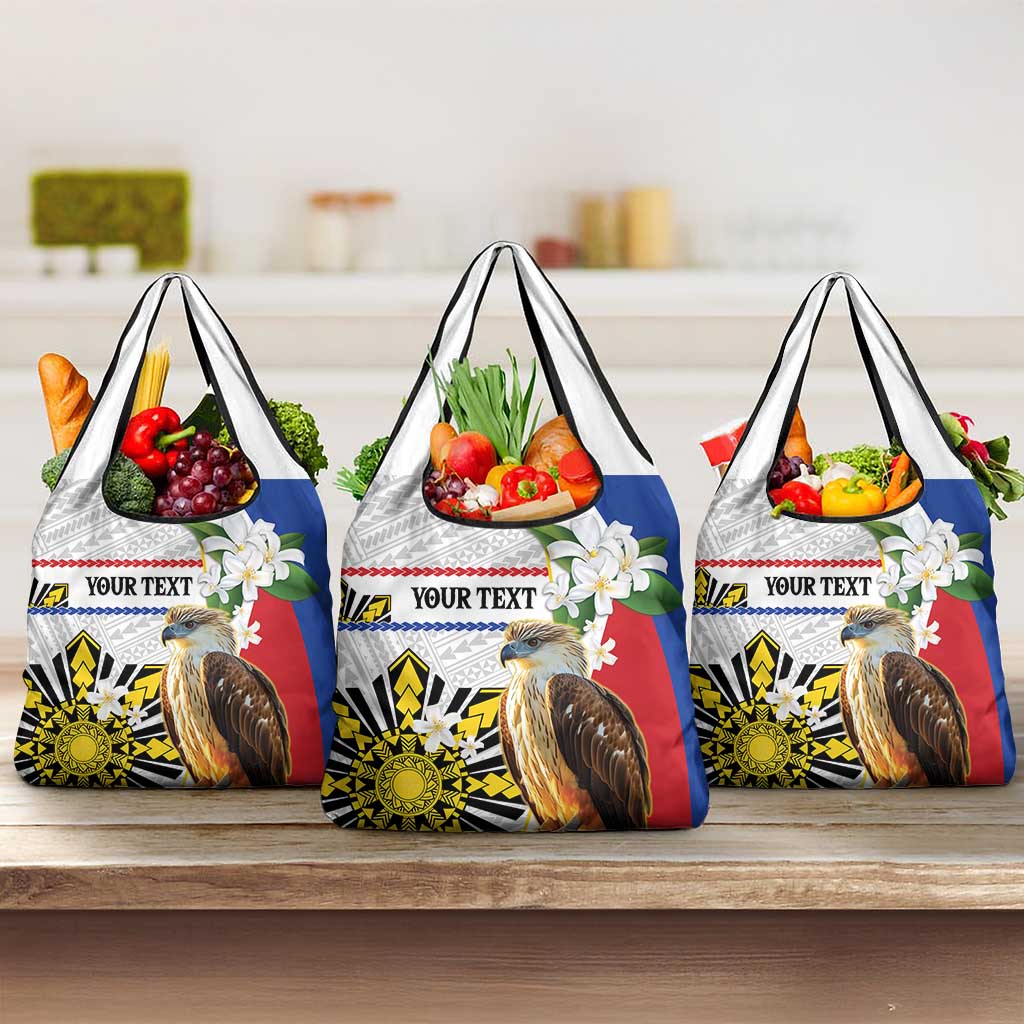 Personalised Philippines Eagle Grocery Bag Filipino Sun Mix Sampaguita Flower LT14 3-pack One Size White - Polynesian Pride