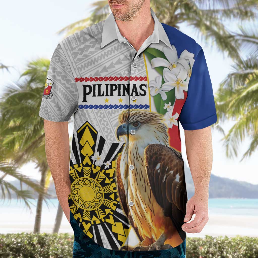 Personalised Philippines Eagle Hawaiian Shirt Filipino Sun Mix Sampaguita Flower