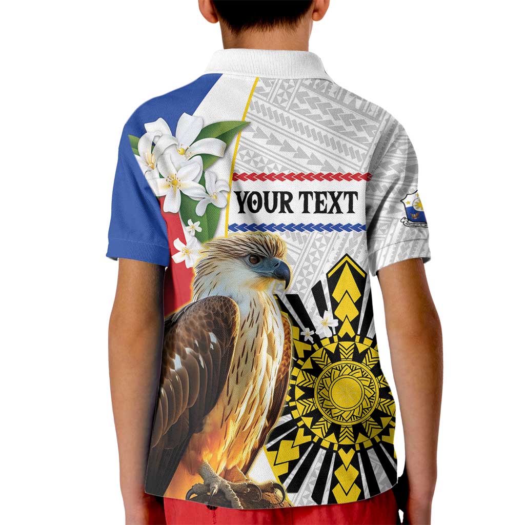 Personalised Philippines Eagle Kid Polo Shirt Filipino Sun Mix Sampaguita Flower