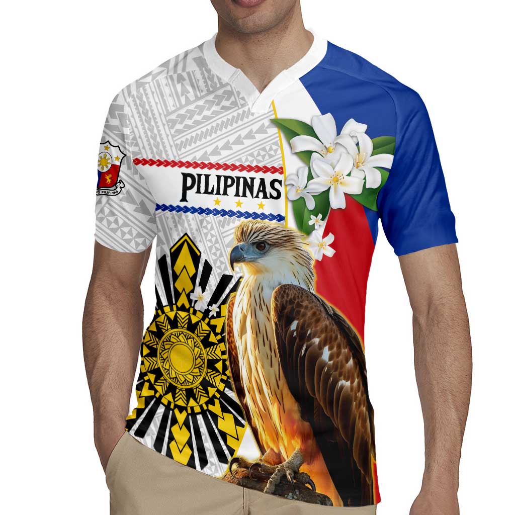 Personalised Philippines Eagle Rugby Jersey Filipino Sun Mix Sampaguita Flower