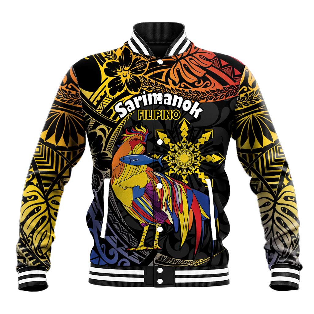 Philippines Sarimanok Baseball Jacket Papanok Legendary Bird Okir Polynesian Pattern