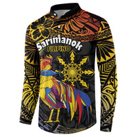 Philippines Sarimanok Button Sweatshirt Papanok Legendary Bird Okir Polynesian Pattern