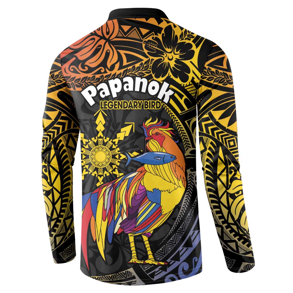 Philippines Sarimanok Button Sweatshirt Papanok Legendary Bird Okir Polynesian Pattern