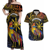 Philippines Sarimanok Couples Matching Off Shoulder Maxi Dress and Hawaiian Shirt Papanok Legendary Bird Okir Polynesian Pattern LT14 Black - Polynesian Pride