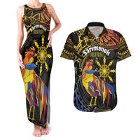 Philippines Sarimanok Couples Matching Tank Maxi Dress and Hawaiian Shirt Papanok Legendary Bird Okir Polynesian Pattern LT14 Black - Polynesian Pride