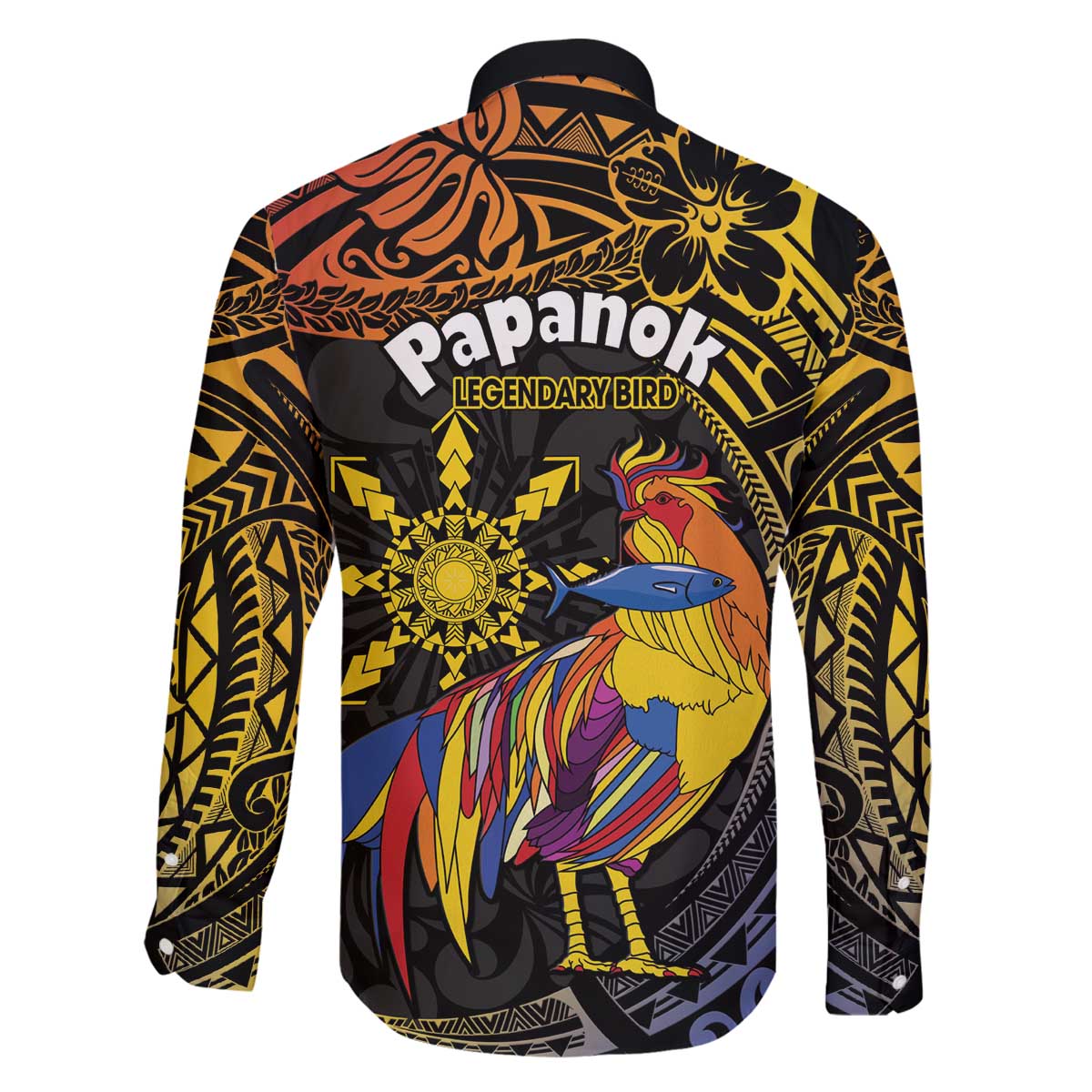 Philippines Sarimanok Family Matching Off The Shoulder Long Sleeve Dress and Hawaiian Shirt Papanok Legendary Bird Okir Polynesian Pattern