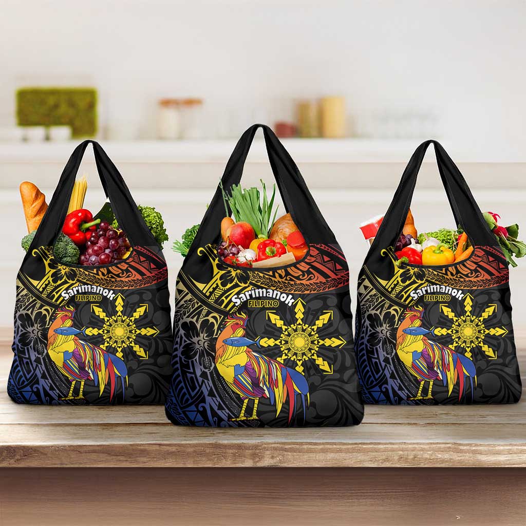 Philippines Sarimanok Grocery Bag Papanok Legendary Bird Okir Polynesian Pattern LT14 3-pack One Size Black - Polynesian Pride