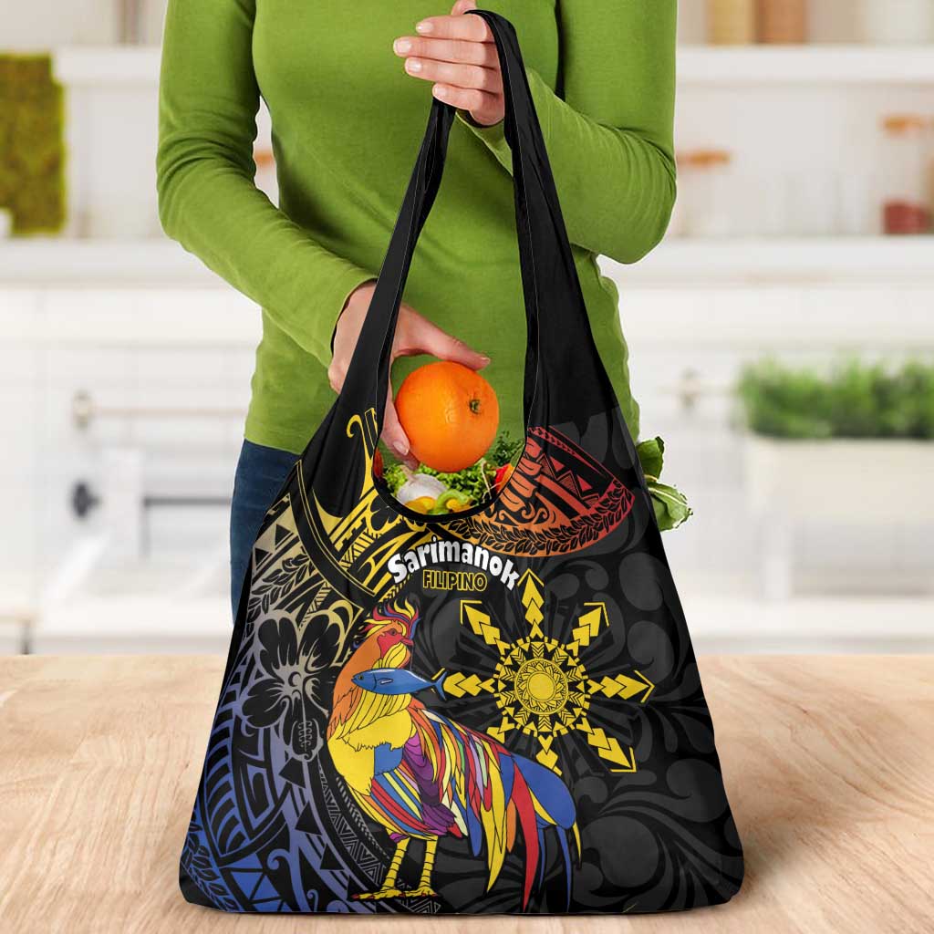 Philippines Sarimanok Grocery Bag Papanok Legendary Bird Okir Polynesian Pattern LT14 - Polynesian Pride