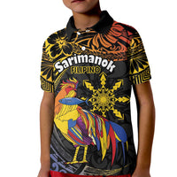 Philippines Sarimanok Kid Polo Shirt Papanok Legendary Bird Okir Polynesian Pattern