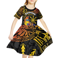 Philippines Sarimanok Kid Short Sleeve Dress Papanok Legendary Bird Okir Polynesian Pattern