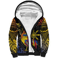Philippines Sarimanok Sherpa Hoodie Papanok Legendary Bird Okir Polynesian Pattern