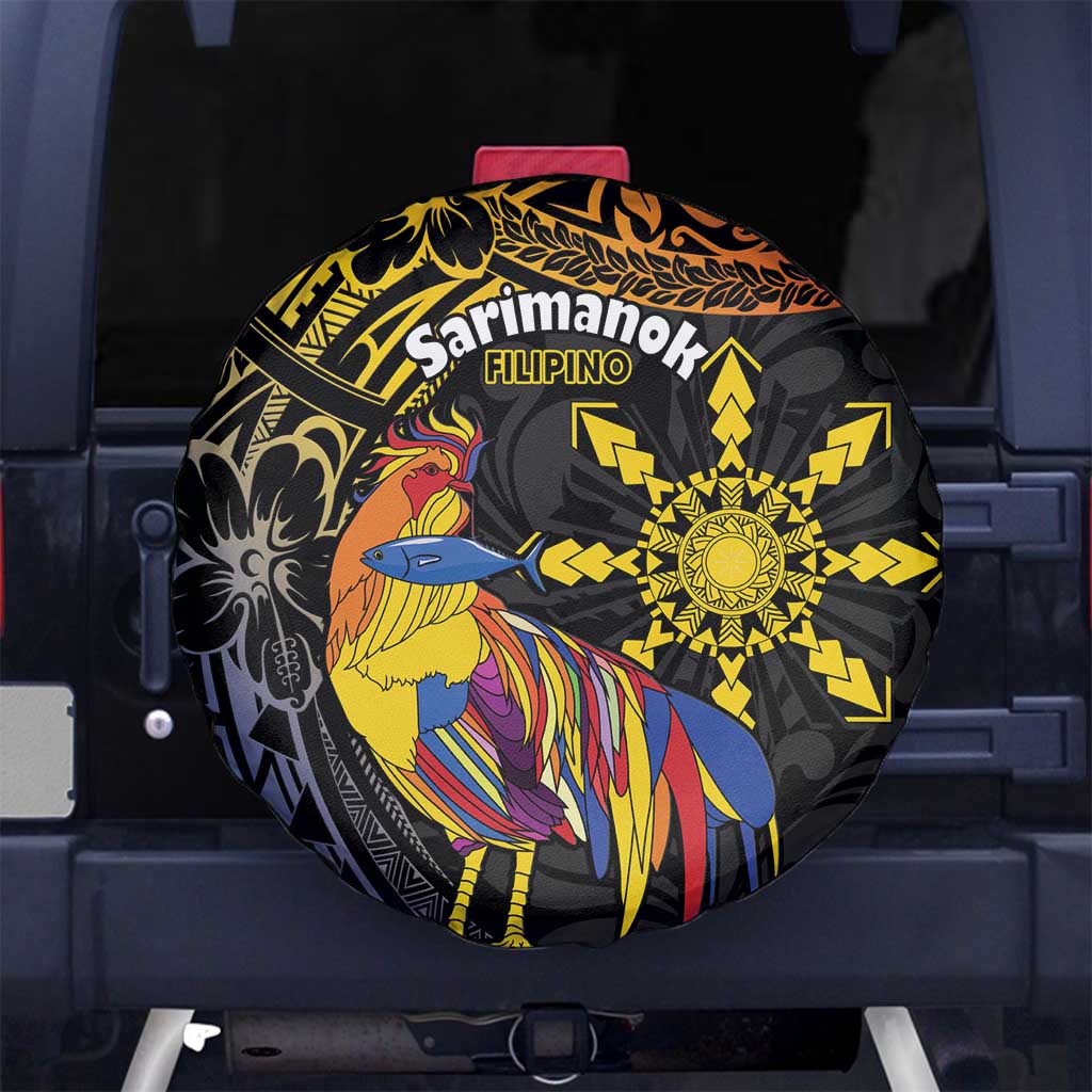 Philippines Sarimanok Spare Tire Cover Papanok Legendary Bird Okir Polynesian Pattern