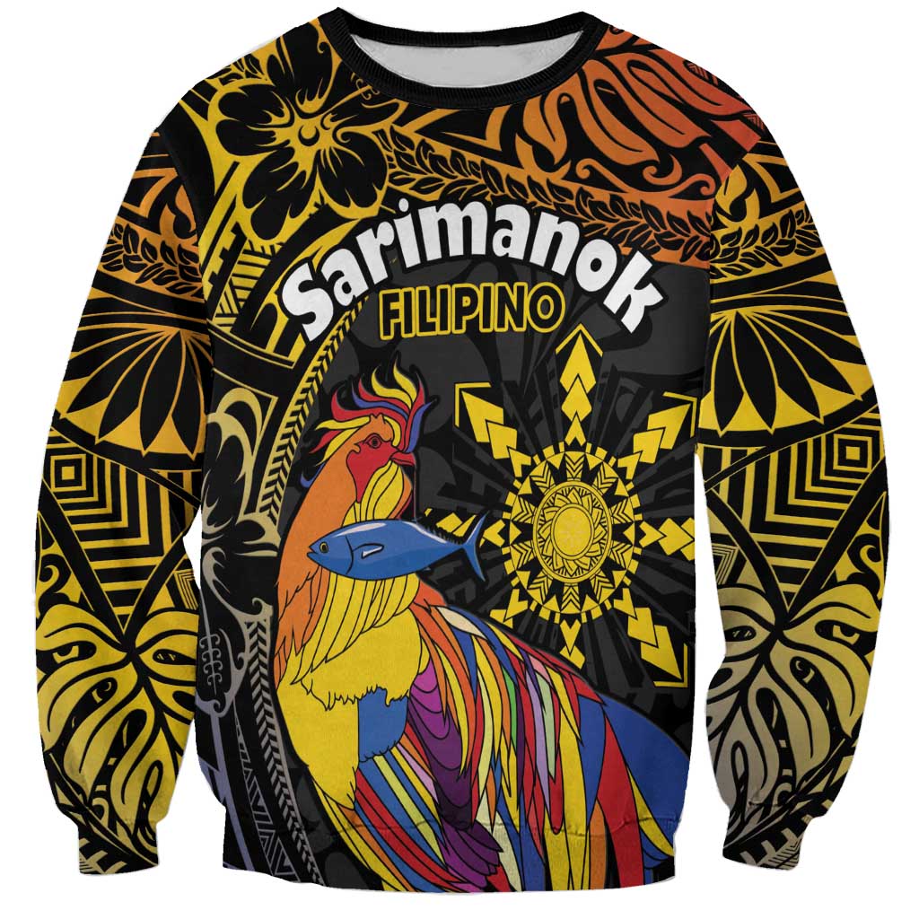 Philippines Sarimanok Sweatshirt Papanok Legendary Bird Okir Polynesian Pattern