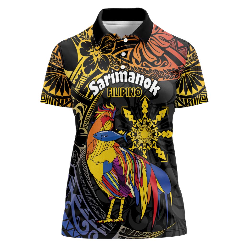 Philippines Sarimanok Women Polo Shirt Papanok Legendary Bird Okir Polynesian Pattern