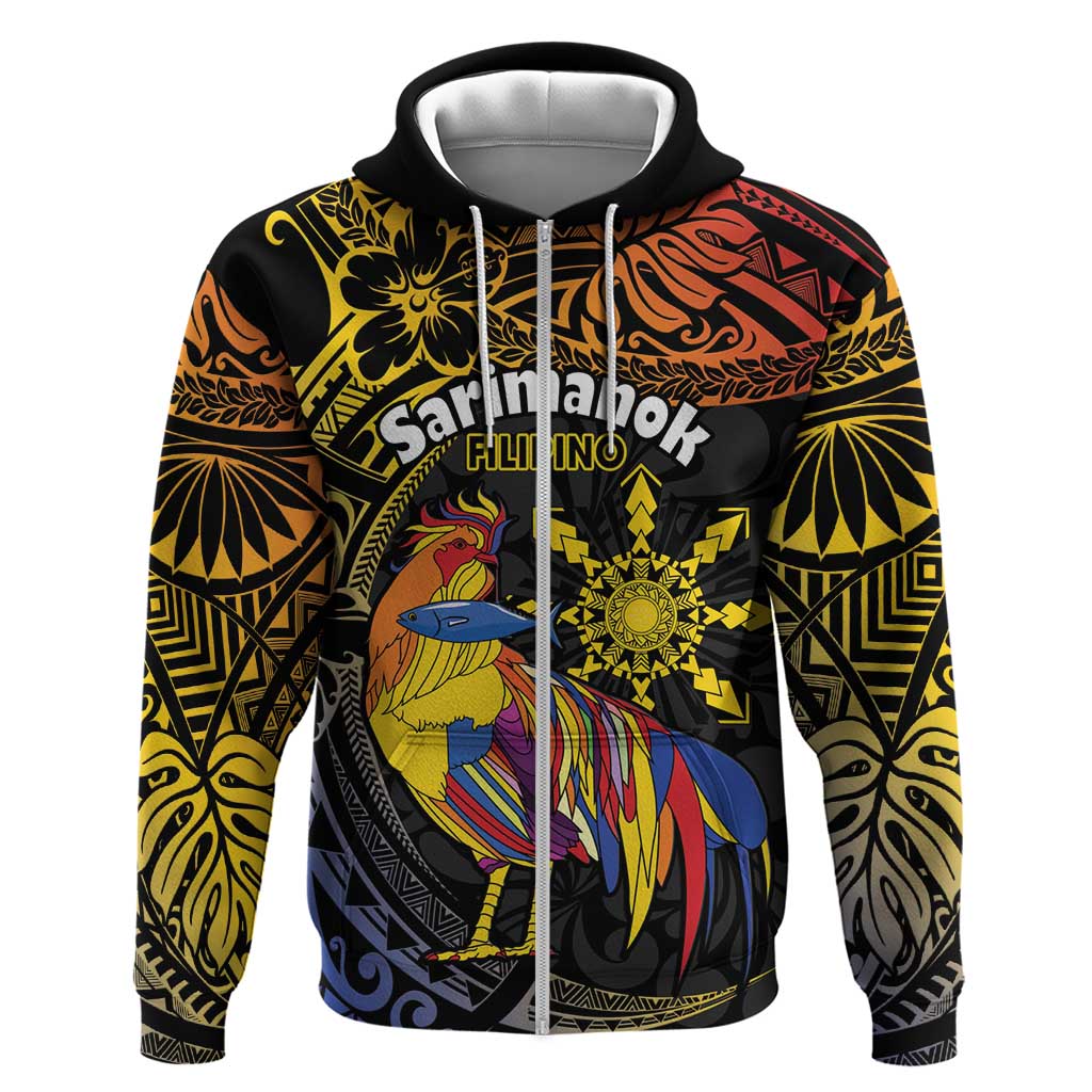 Philippines Sarimanok Zip Hoodie Papanok Legendary Bird Okir Polynesian Pattern