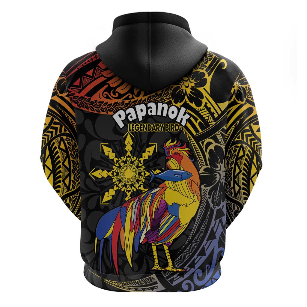 Philippines Sarimanok Zip Hoodie Papanok Legendary Bird Okir Polynesian Pattern