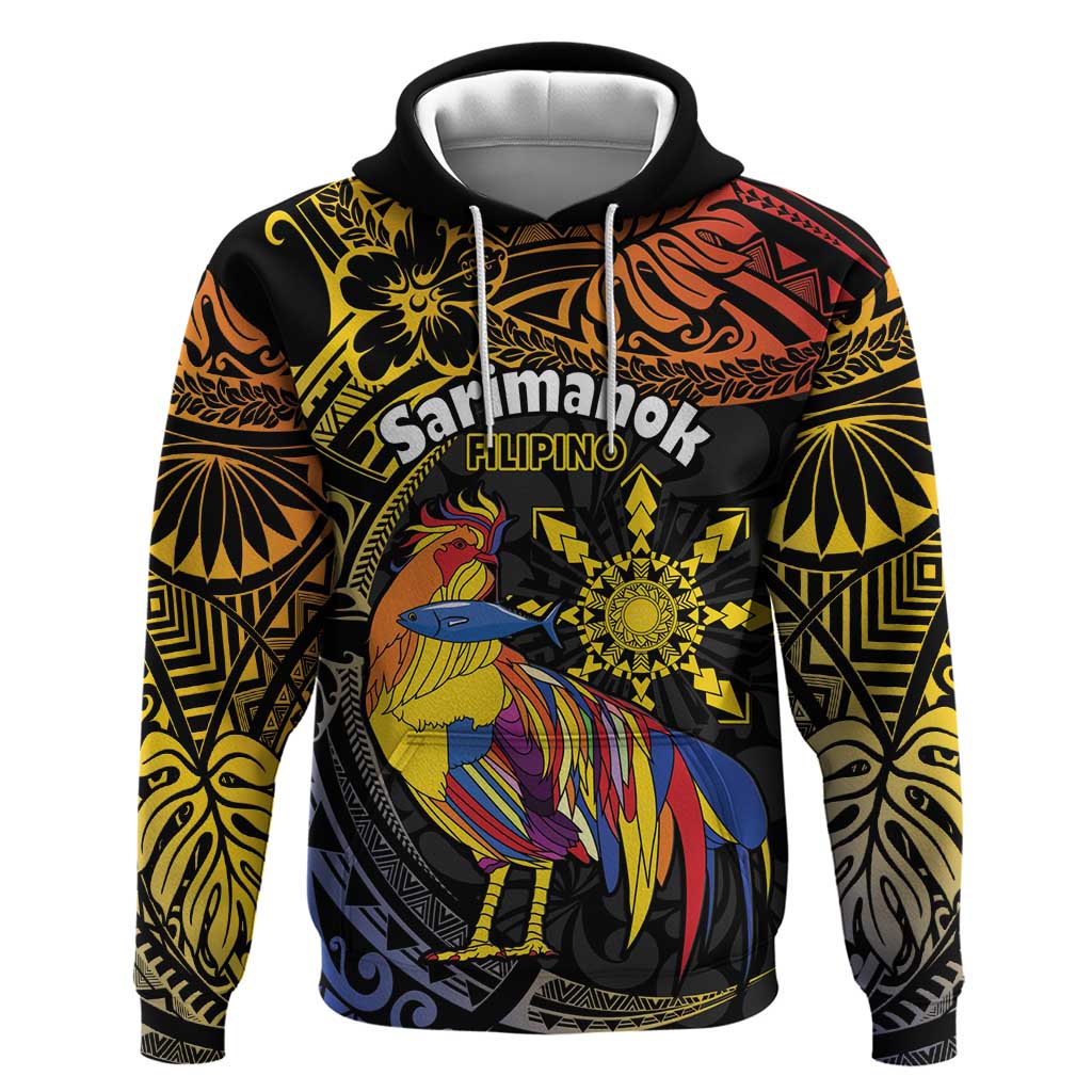 Philippines Sarimanok Zip Hoodie Papanok Legendary Bird Okir Polynesian Pattern