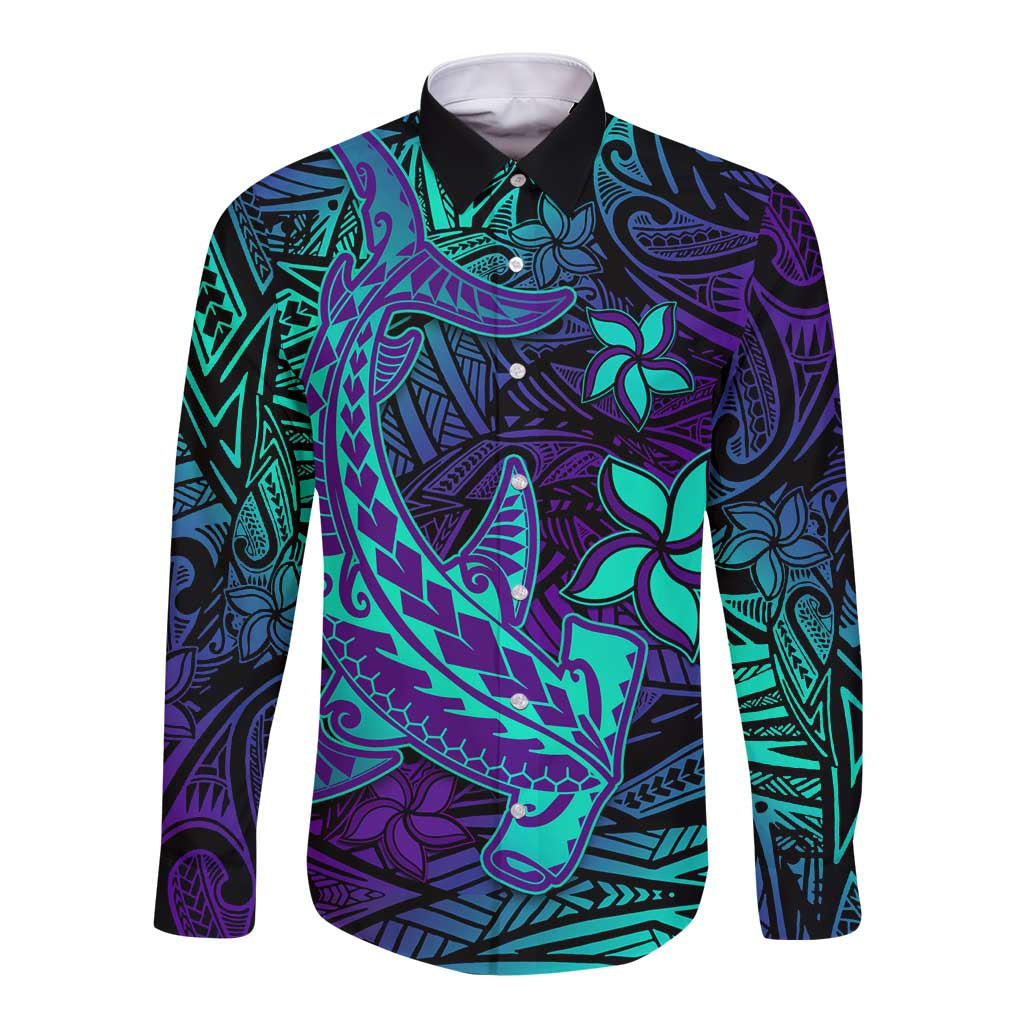 Purple Polynesian Family Matching Outfits Off Shoulder Maxi Dress And Hawaiian Shirt Tribal Hammerhead Shark LT14