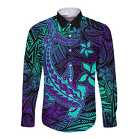 Purple Polynesian Family Matching Outfits Off Shoulder Maxi Dress And Hawaiian Shirt Tribal Hammerhead Shark LT14