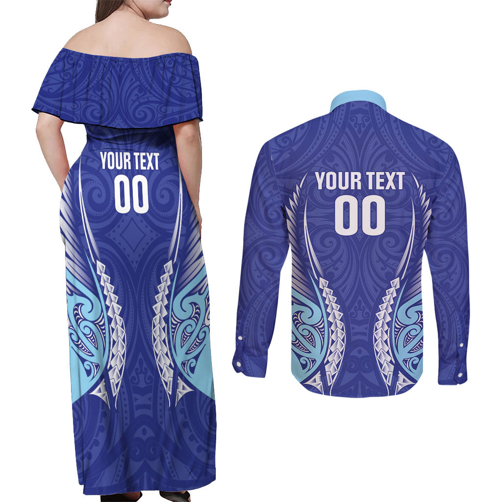 Northland 2026 Rugby Custom Couples Matching Off Shoulder Maxi Dress and Long Sleeve Button Shirt NZ Maori Silver Fern LT14 - Polynesian Pride