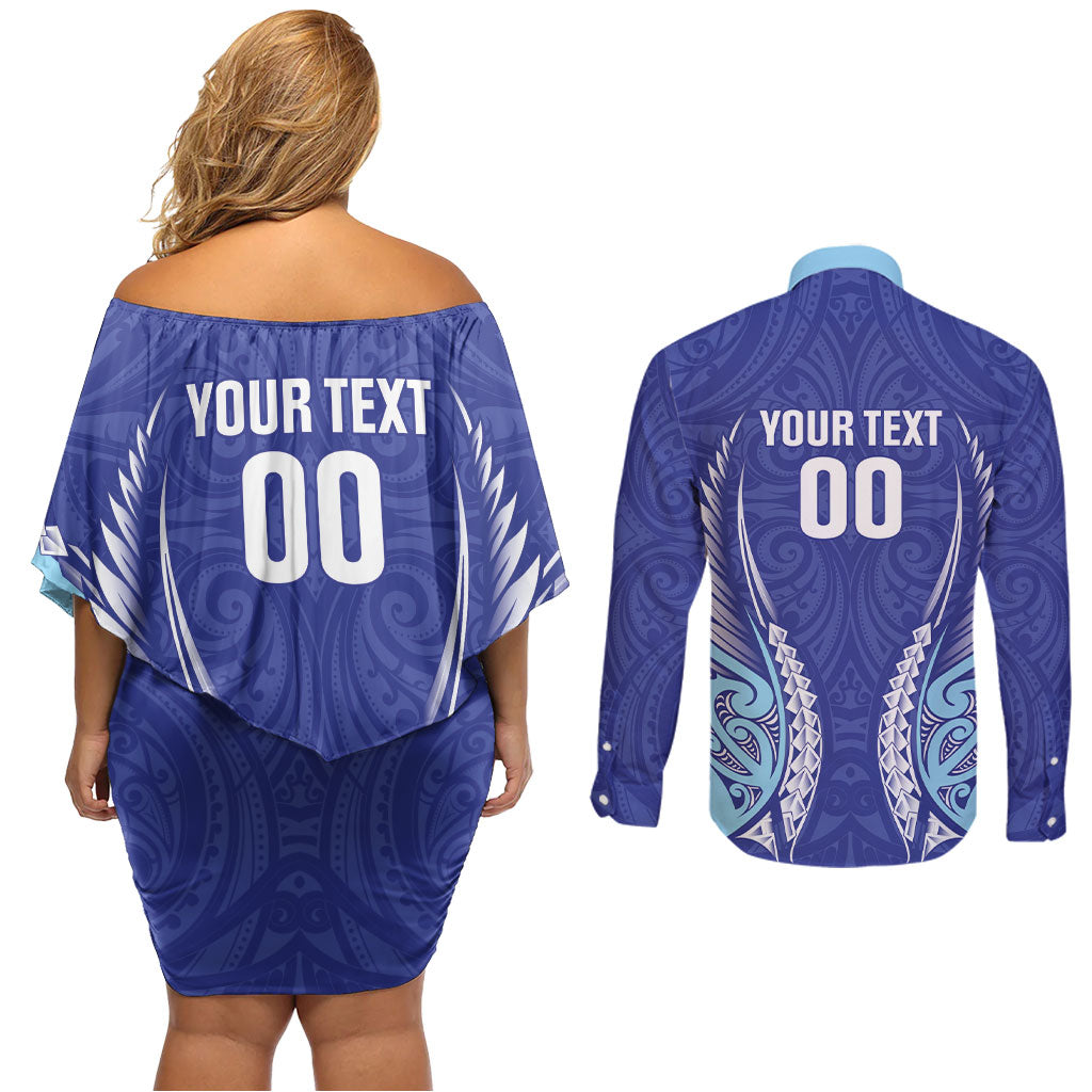 Northland 2026 Rugby Custom Couples Matching Off Shoulder Short Dress and Long Sleeve Button Shirt NZ Maori Silver Fern LT14 - Polynesian Pride