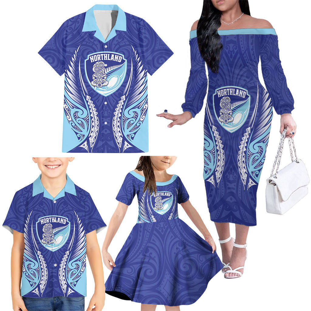 Northland 2026 Rugby Custom Family Matching Off The Shoulder Long Sleeve Dress and Hawaiian Shirt NZ Maori Silver Fern LT14 - Polynesian Pride