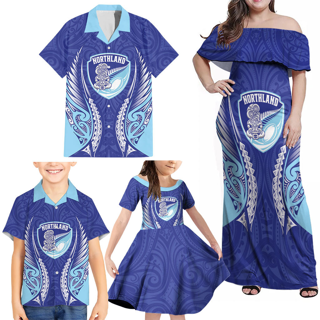Northland 2026 Rugby Custom Family Matching Off Shoulder Maxi Dress and Hawaiian Shirt NZ Maori Silver Fern LT14 - Polynesian Pride