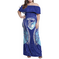 Northland 2026 Rugby Custom Family Matching Off Shoulder Maxi Dress and Hawaiian Shirt NZ Maori Silver Fern LT14 Mom's Dress Blue - Polynesian Pride