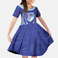 Northland 2026 Rugby Custom Family Matching Short Sleeve Bodycon Dress and Hawaiian Shirt NZ Maori Silver Fern LT14 Daughter's Dress Blue - Polynesian Pride