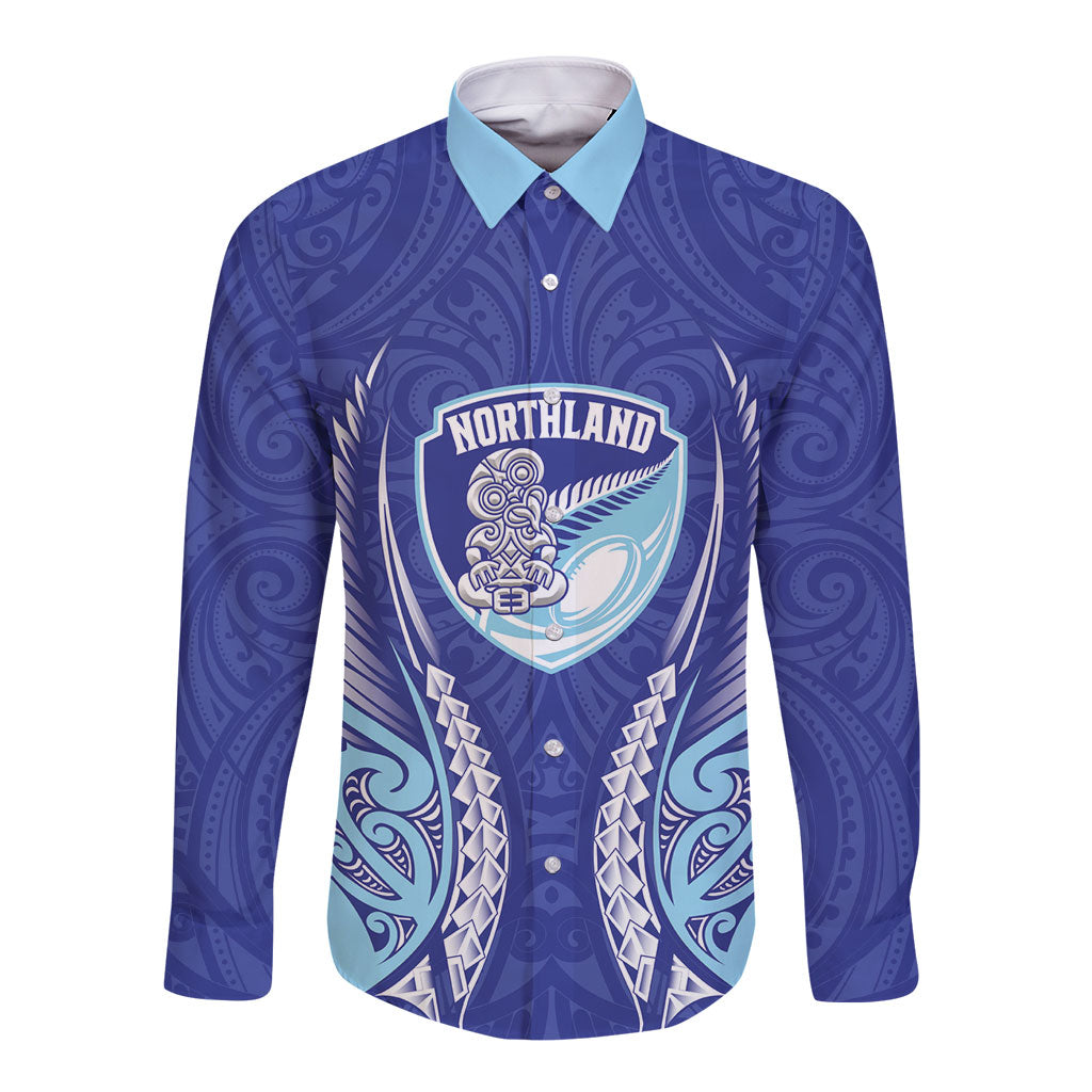 Northland 2026 Rugby Custom Long Sleeve Button Shirt NZ Maori Silver Fern LT14 Unisex Blue - Polynesian Pride