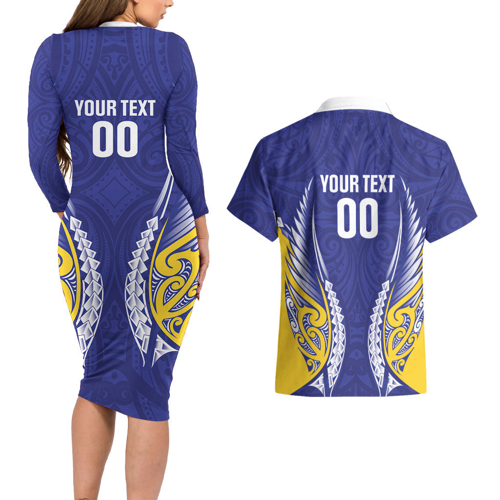 Otago 2026 Rugby Custom Couples Matching Long Sleeve Bodycon Dress and Hawaiian Shirt NZ Maori Silver Fern LT14 - Polynesian Pride