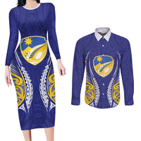 Otago 2026 Rugby Custom Couples Matching Long Sleeve Bodycon Dress and Long Sleeve Button Shirt NZ Maori Silver Fern LT14 Blue - Polynesian Pride