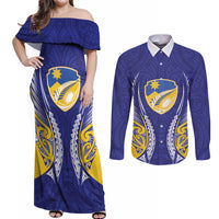 Otago 2026 Rugby Custom Couples Matching Off Shoulder Maxi Dress and Long Sleeve Button Shirt NZ Maori Silver Fern