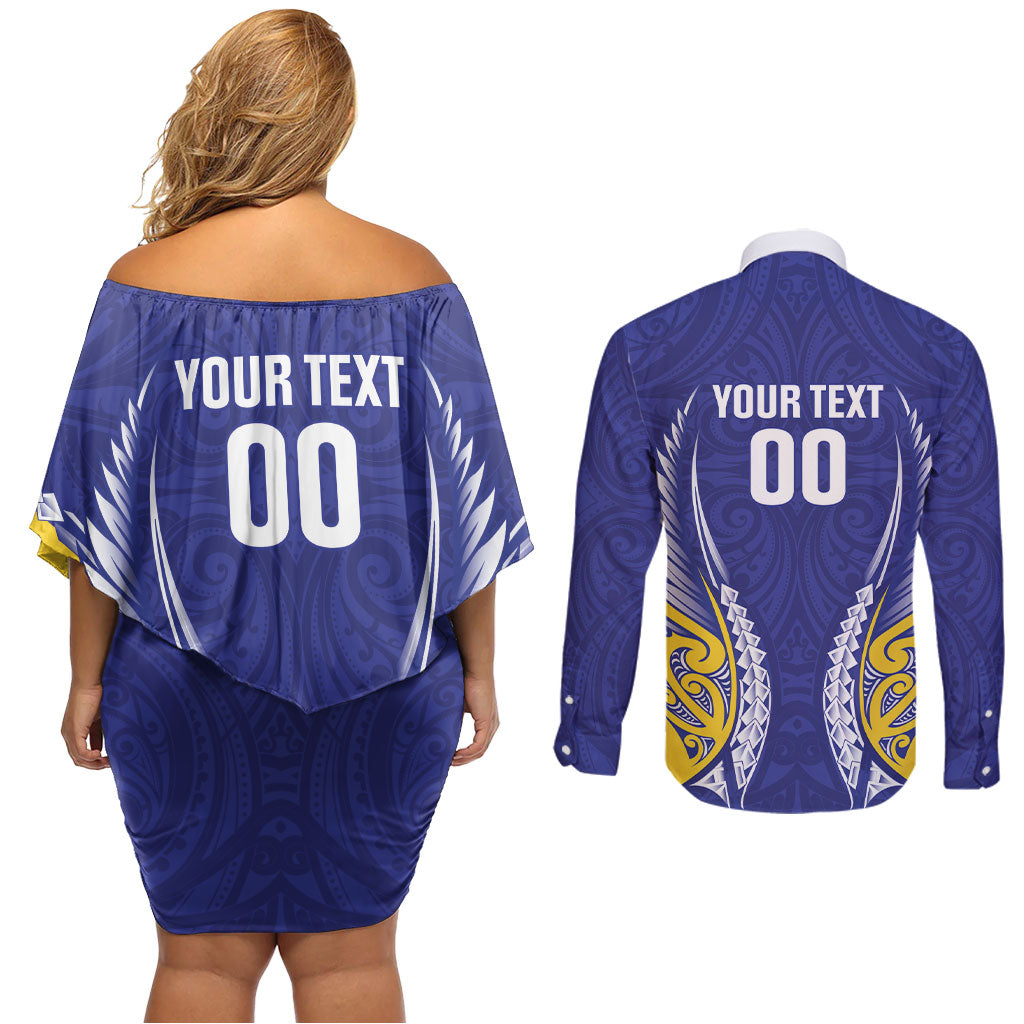 Otago 2026 Rugby Custom Couples Matching Off Shoulder Short Dress and Long Sleeve Button Shirt NZ Maori Silver Fern