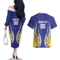 Otago 2026 Rugby Custom Couples Matching Off The Shoulder Long Sleeve Dress and Hawaiian Shirt NZ Maori Silver Fern LT14 - Polynesian Pride