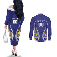 Otago 2026 Rugby Custom Couples Matching Off The Shoulder Long Sleeve Dress and Long Sleeve Button Shirt NZ Maori Silver Fern LT14 - Polynesian Pride