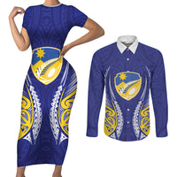 Otago 2026 Rugby Custom Couples Matching Short Sleeve Bodycon Dress and Long Sleeve Button Shirt NZ Maori Silver Fern LT14 Blue - Polynesian Pride
