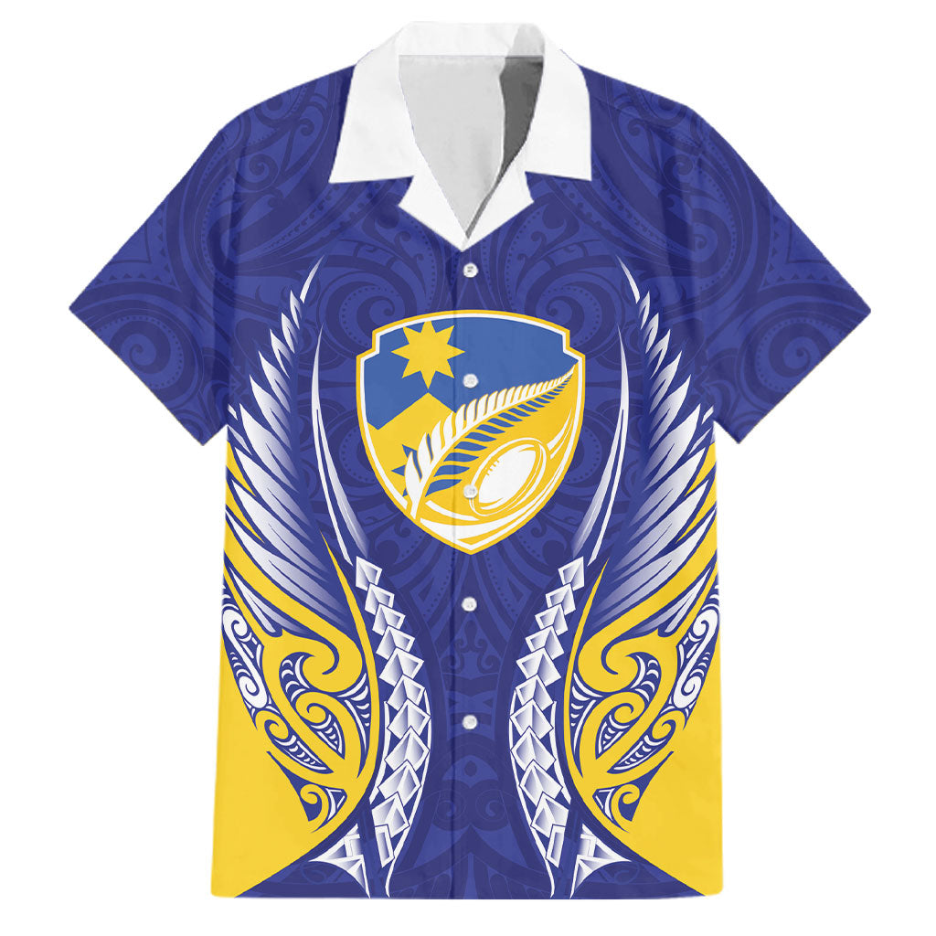 Otago 2026 Rugby Custom Family Matching Off The Shoulder Long Sleeve Dress and Hawaiian Shirt NZ Maori Silver Fern LT14 Dad's Shirt - Short Sleeve Blue - Polynesian Pride