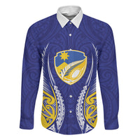Otago 2026 Rugby Custom Family Matching Off The Shoulder Long Sleeve Dress and Hawaiian Shirt NZ Maori Silver Fern LT14 Dad's Shirt - Long Sleeve Blue - Polynesian Pride