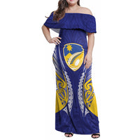 Otago 2026 Rugby Custom Family Matching Off Shoulder Maxi Dress and Hawaiian Shirt NZ Maori Silver Fern LT14 Mom's Dress Blue - Polynesian Pride
