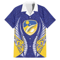 Otago 2026 Rugby Custom Family Matching Off Shoulder Short Dress and Hawaiian Shirt NZ Maori Silver Fern LT14 Dad's Shirt - Short Sleeve Blue - Polynesian Pride