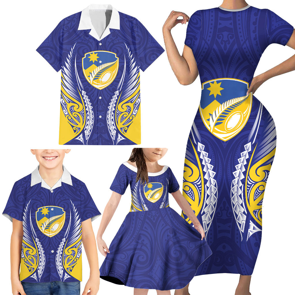 Otago 2026 Rugby Custom Family Matching Short Sleeve Bodycon Dress and Hawaiian Shirt NZ Maori Silver Fern LT14 - Polynesian Pride