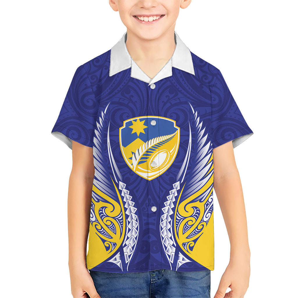 Otago 2026 Rugby Custom Family Matching Short Sleeve Bodycon Dress and Hawaiian Shirt NZ Maori Silver Fern LT14 Son's Shirt Blue - Polynesian Pride