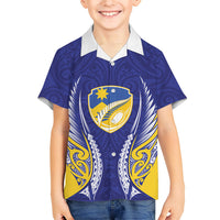 Otago 2026 Rugby Custom Family Matching Short Sleeve Bodycon Dress and Hawaiian Shirt NZ Maori Silver Fern LT14 Son's Shirt Blue - Polynesian Pride