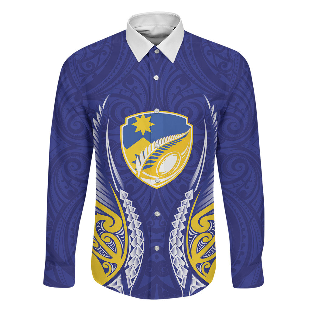 Otago 2026 Rugby Custom Family Matching Summer Maxi Dress and Hawaiian Shirt NZ Maori Silver Fern LT14 Dad's Shirt - Long Sleeve Blue - Polynesian Pride