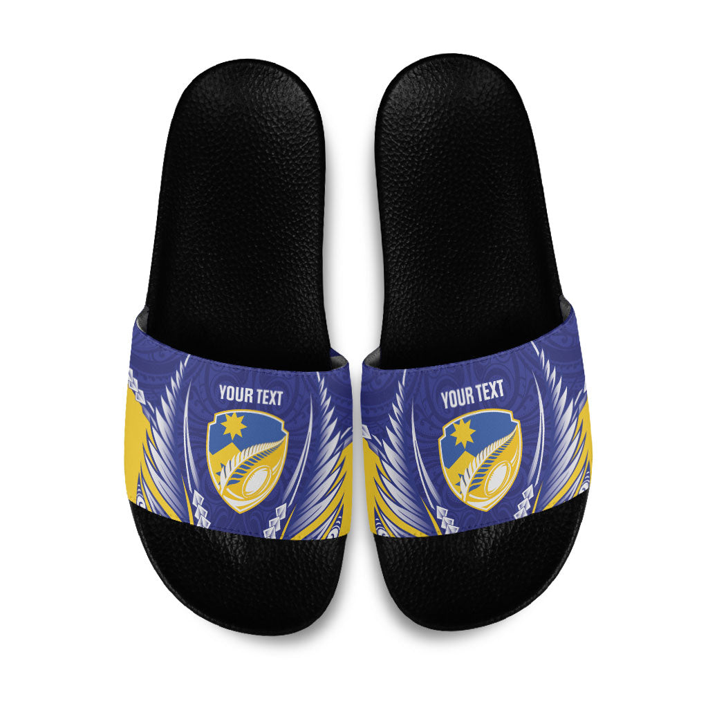 Otago 2026 Rugby Custom Slide Sandals NZ Maori Silver Fern LT14 Blue - Polynesian Pride